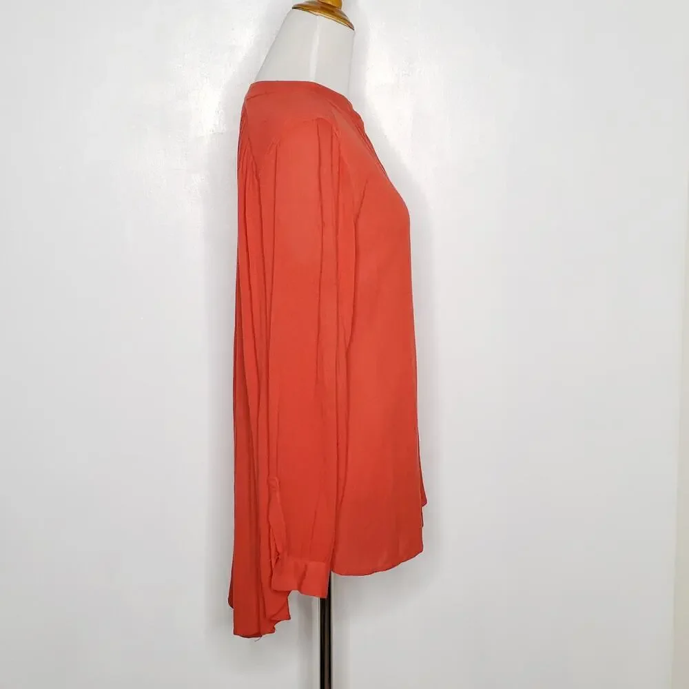 Free People Boyfriend Button Down Gauzy Shirt Red Oversized Rayon Women XS - Picture 3 of 10